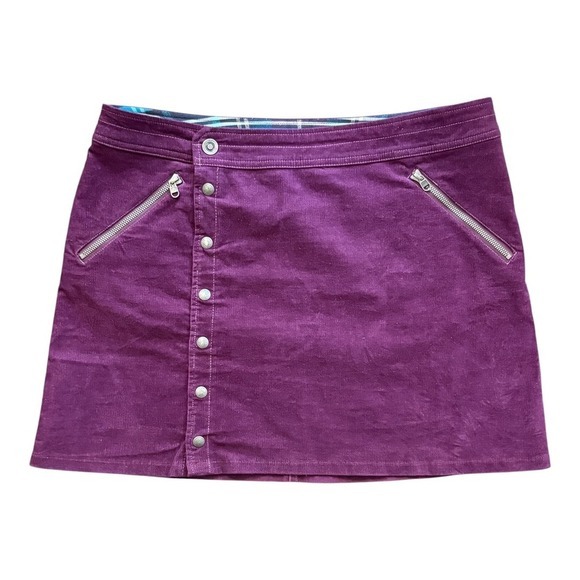 Kuhl Corduroy Skirt A-Line Mini Purple Pockets Casual Button Front Women's Sz 12 - Picture 1 of 9